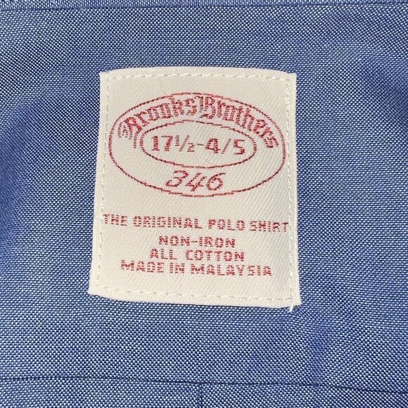 Brooks Brothers Dress Shirt 17.5 4/5‎ Non Iron Supima Cotton Solid Blue Classic - Picture 4 of 9